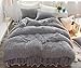 Ceruleanhome 3pc 100% Velvet Flannel Duvet Cover Set, Solid Color, No Inside Filler, Zipper Close (Queen, Grey)