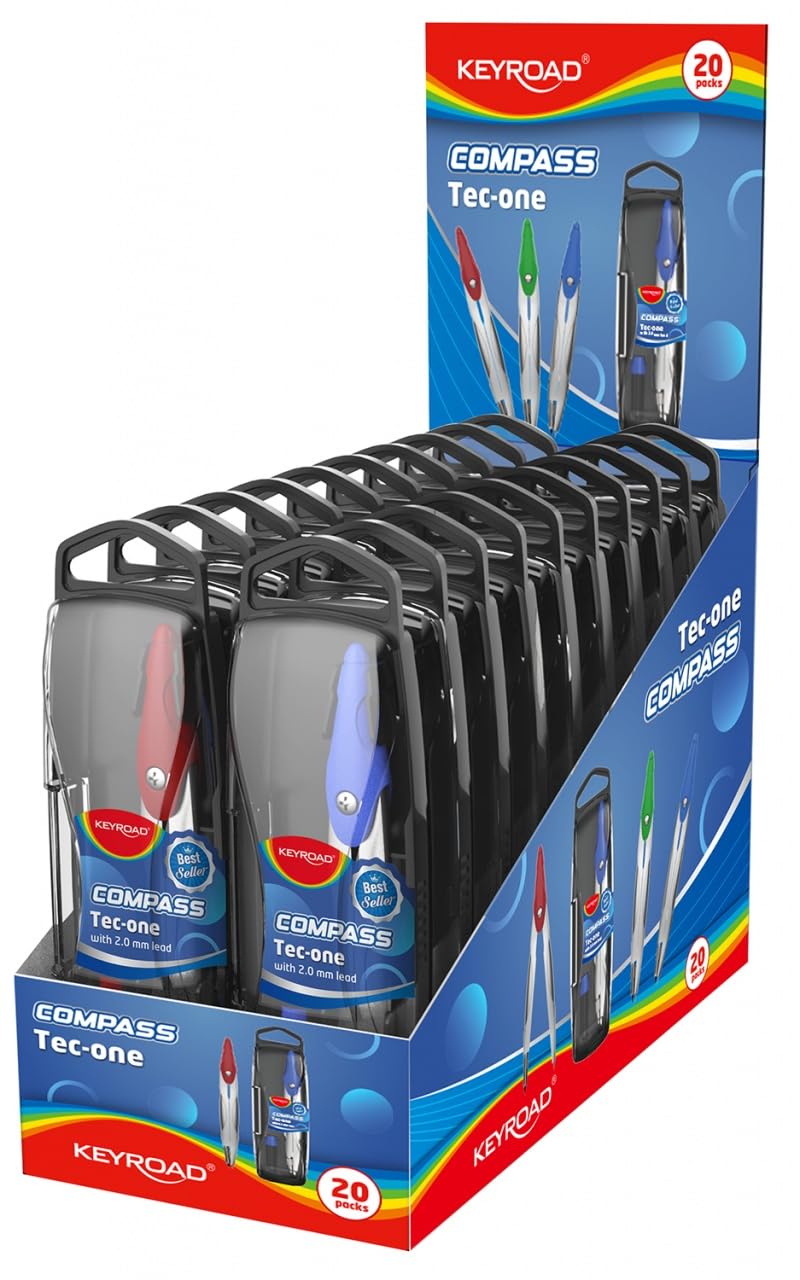 KEYROAD Zirkel/komfortabler Griff/ergonomisches Design/Kunststoffgehäuse/für Schüler/für die Schule/mit zusätzlichen Minen / 3 Farben / 20 Stück pro Packung