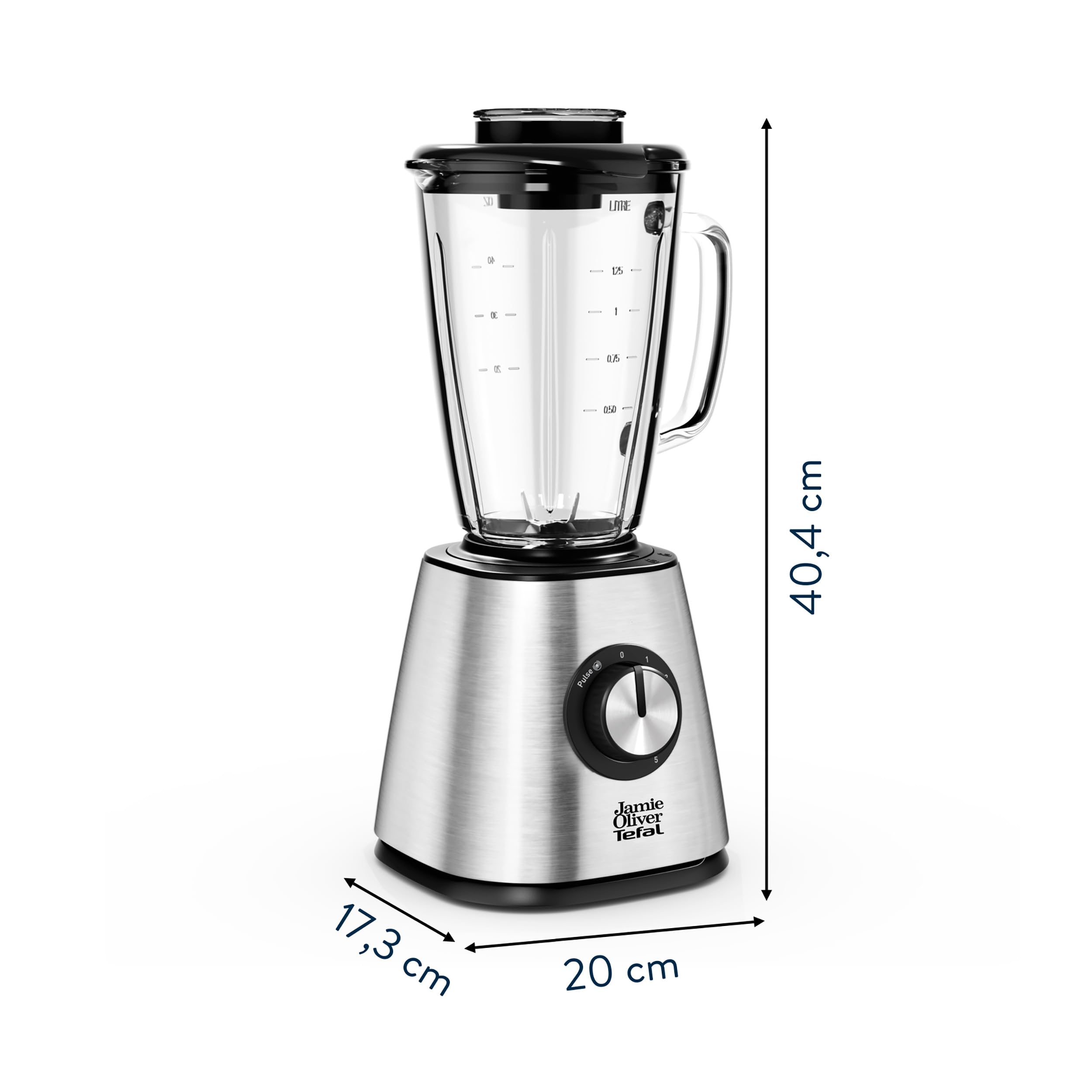 Jamie Oliver by Tefal Standmixer, benutzerfreundlich, 800 Watt Leistung, robuster Thermoglas-Behälter (1,25 L Nutzinhalt), Crushed-Ice-Funktion, 5 Geschwindigkeitsstufen, Mixer, Edelstahl, BL43J810 9