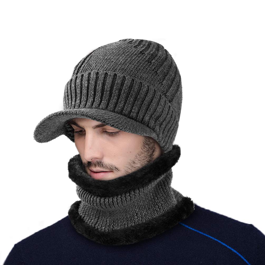 VBG VBIGER 2-Pieces Winter Knit Hat Scarf Set Warm Thick Knit Caps with Visor for Men Women