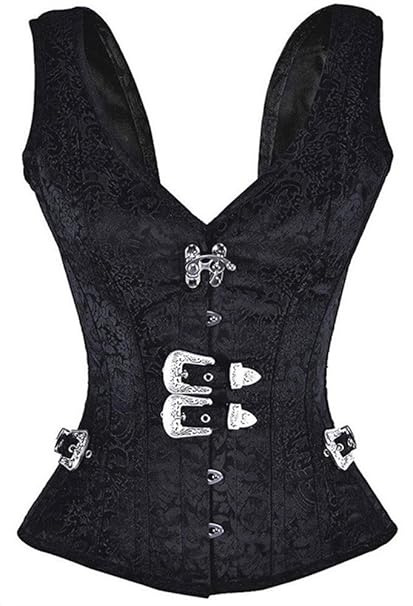 Imbry Vintage Corsagetop Damen Korsett mit Nieten Gothic Steampunk Schwarz