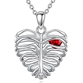 POPLYKE Rib Cage Heart Necklace Sterling Silver Gothic Pendant Jewelry