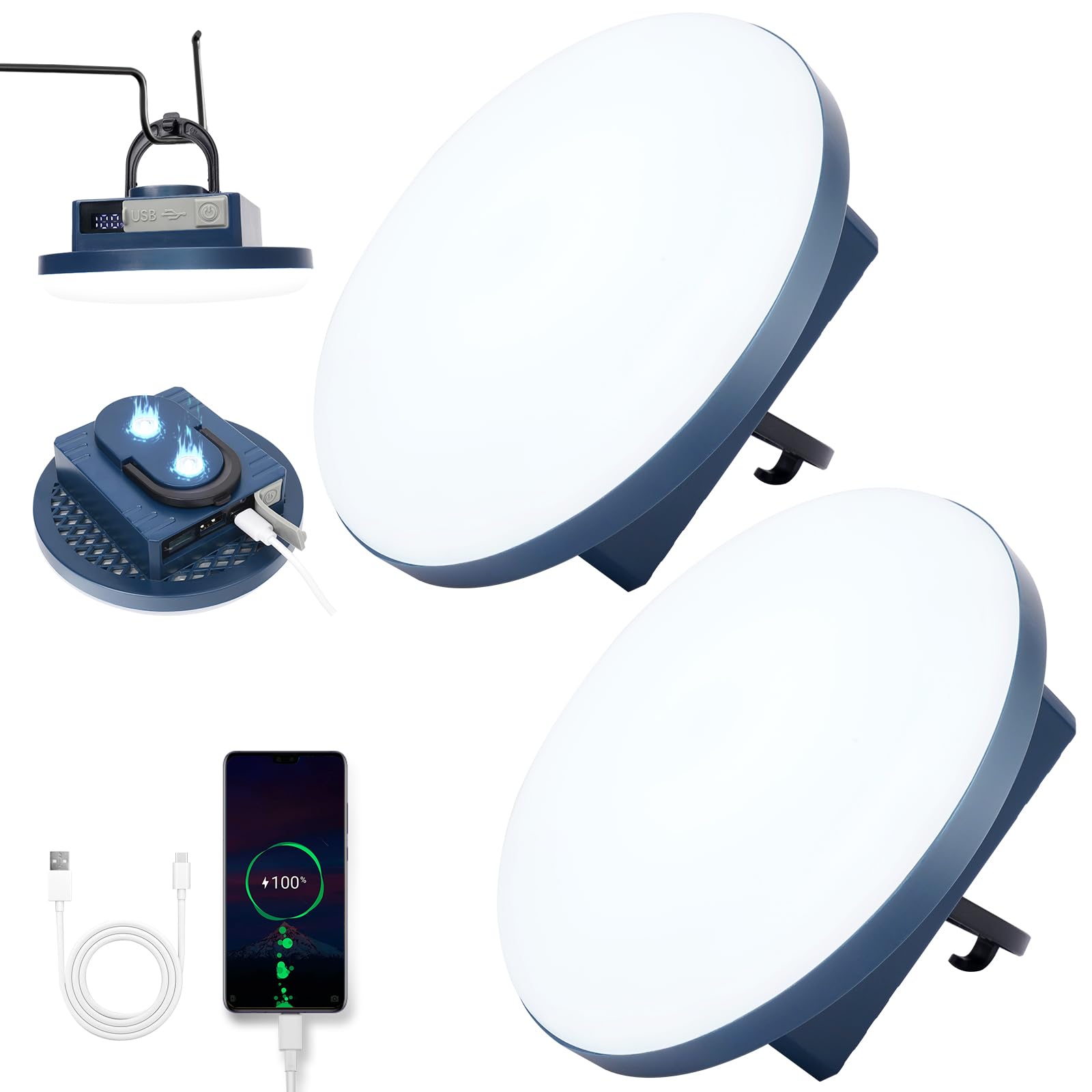 Photo 1 of 12000mAh 5000LM Camping Lights 2Pack, 42W Camping Lantern Rechargeable up to 200H, Lanterns for Power Outages, Hanging Tent Lights, Magnet Work Light, Waterproof Emergency Light for Outdoor, Hurricane