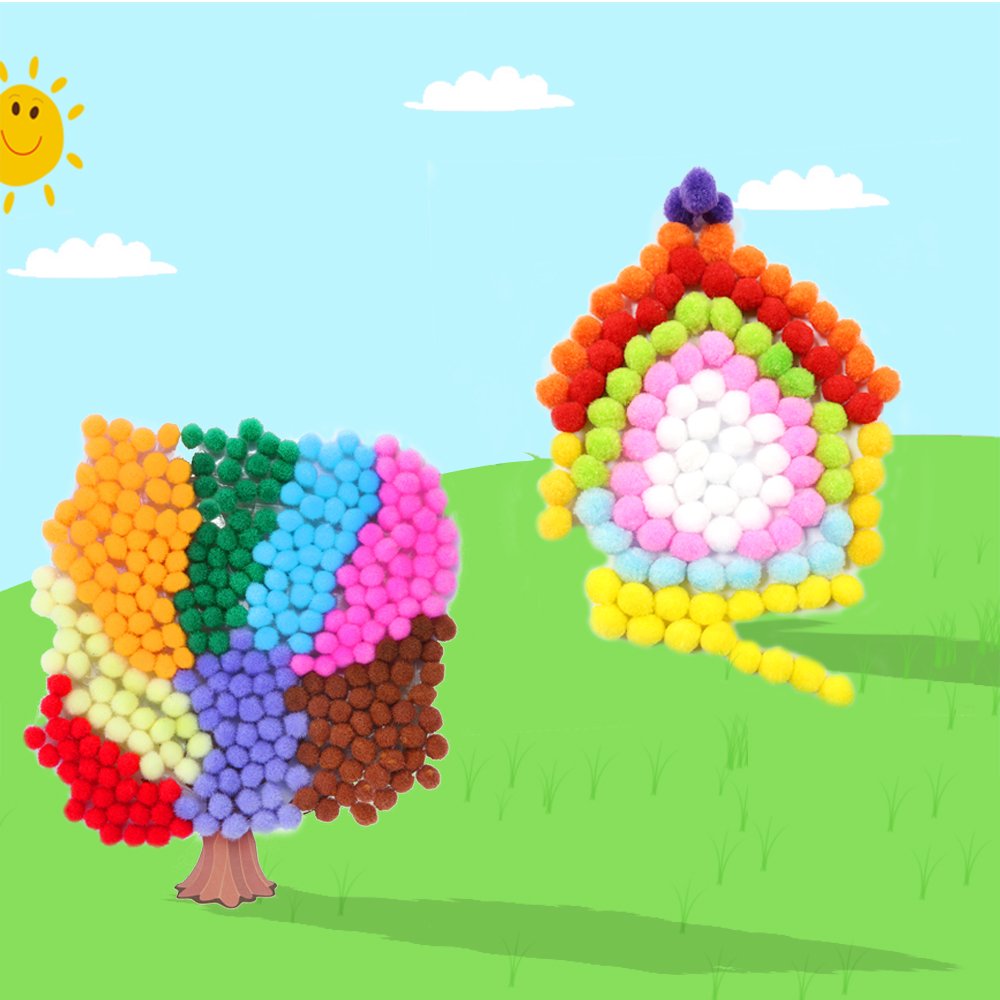 Caydo [400 pcs] - 300 Pieces 1 Inch Assorted Pompoms with 100pieces Wiggle Eyes Multicolor Arts and Crafts Pom Poms Balls for Kids DIY Art Creative Crafts Decorations