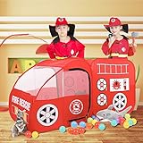 SpringBuds Fire Truck Kids Play Tent, Kids Room Decor Playhouse Indoor Outdoor Pop Up Play Tent Pretend Vehicle for Boys Girls