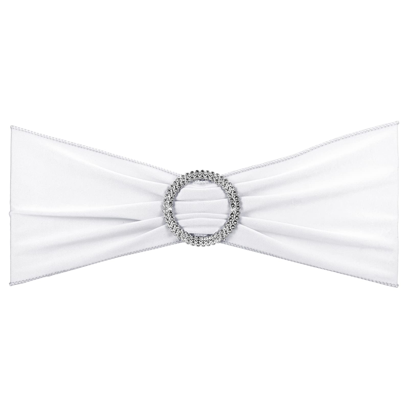 PATIKIL 13" x 5" Stretch Chair Sashes Bows, 25 Pack Elastic Chair Bands Sashes with Buckle Slider for Wedding Banquet Decorations, White