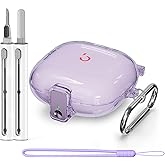 [with Safety Lock] for Beats Fit Pro Case Cover,Clear Case for Apple Beat Fit Pro 2021,Beat Fit Pro Accessories with Anti-Lost Keychain/Silicone Wrist Strap(Clear Purple)