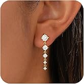 Tasiso Dangle Pearl Drop Earrings For Women Trendy 14K Gold Plated Long Threader Chain Dainty CZ Stud Earrings Hypoallergenic Cute Small Hoop Earrings Jewelry