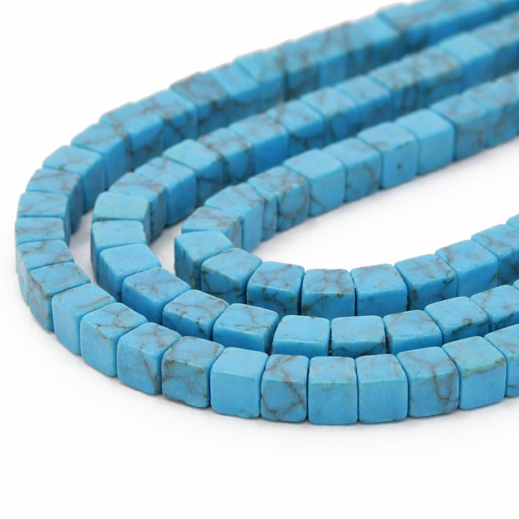 G248 Turquoise Beads Semi-Precious Gemstone 8 mm Blue Cube 1 Strand Gemstone for Necklaces, Rings Crafts Turquoise Beads Pack of 50