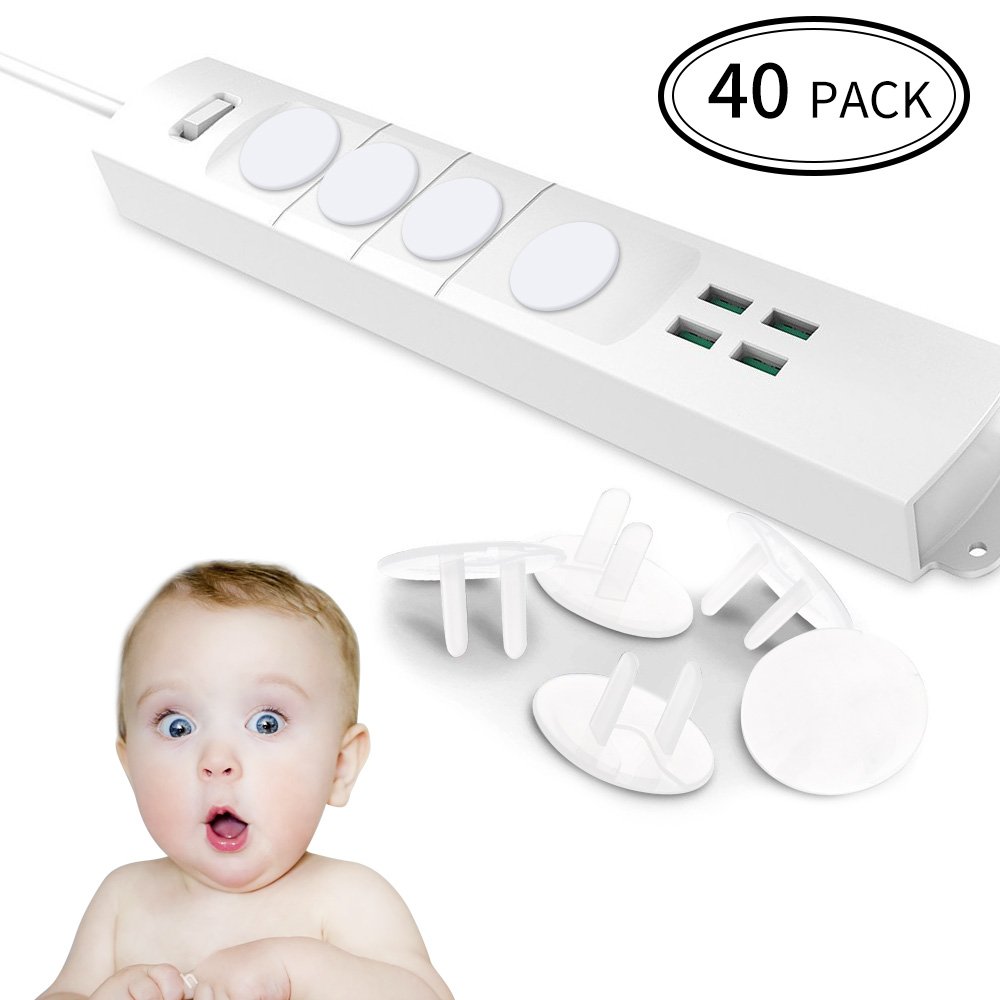 Esonstyle 40 Pack Outlet Plug Covers Clear Child Proof Electrical Protector Safety Caps ABS Environmentally Friendly Resin Material (White)