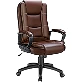 LEMBERI Office Desk Chair, High Back Executive Computer Chair, Ergonomic Big and Tall Adjustable PU Leather Chairs with Padded Armrest for Long Time Sitting (Brown)