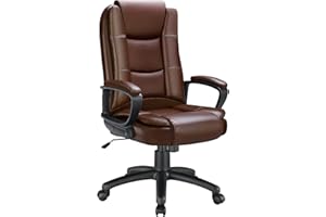 LEMBERI Office Desk Chair, High Back Executive Computer Chair, Ergonomic Big and Tall Adjustable PU Leather Chairs with Padded Armrest for Long Time Sitting (Brown)