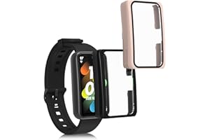 kwmobile Cover Comaptible with Huawei Band 7 / Band 6 / Honor Band 6 (Set of 2) -Tempered Glass with Plastic Frame - Black/Vintage Pink