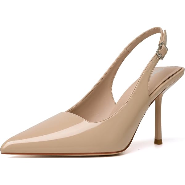 SKYSTERRY Women's 1.5 Inch Low Heel Slingback Pumps - Patent Peep Toe Wedding Shoes In Beige, Size 10.5 - View #6