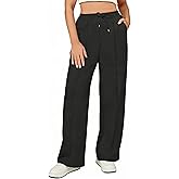 GEKCM Women Wide Leg Sweatpants Elastic Waistband Casual Baggy Athletic Joggers with Pockets
