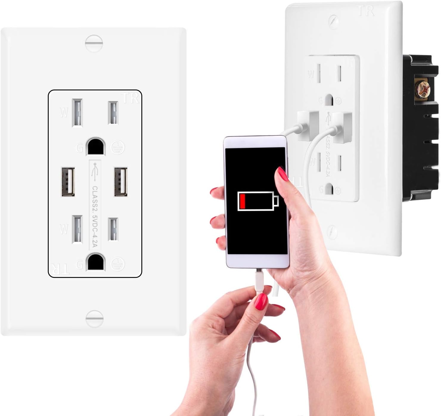 GUKIBO USB Wall Outlet, 15A 4.2A 6 Pack USB Outlets Receptacles, Tamper-Resistant Duplex Receptacles With Dual USB Ports UL Listed Electrical Outlets Indoor - - 