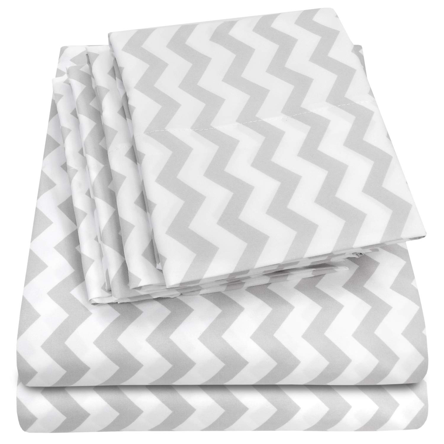 Sweet Home Collection Queen 6 Piece 1500 Supreme Collection Fine Brushed Microfiber Deep Pocket Queen Sheet Set Bedding - 2 Extra Pillow Cases, Great Value, Chevron Gray