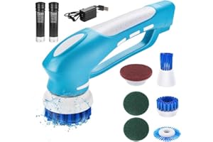 RICHOOSE Electric Grout Cleaner Brush -Handheld Spin Scrubber Cleaning Brush with 6 Replaceable Heads; 2 Rechargeable Batteries- Portable Scrubber Brush for Grout,Bathroom, Tile, Shower,Tub,Windows