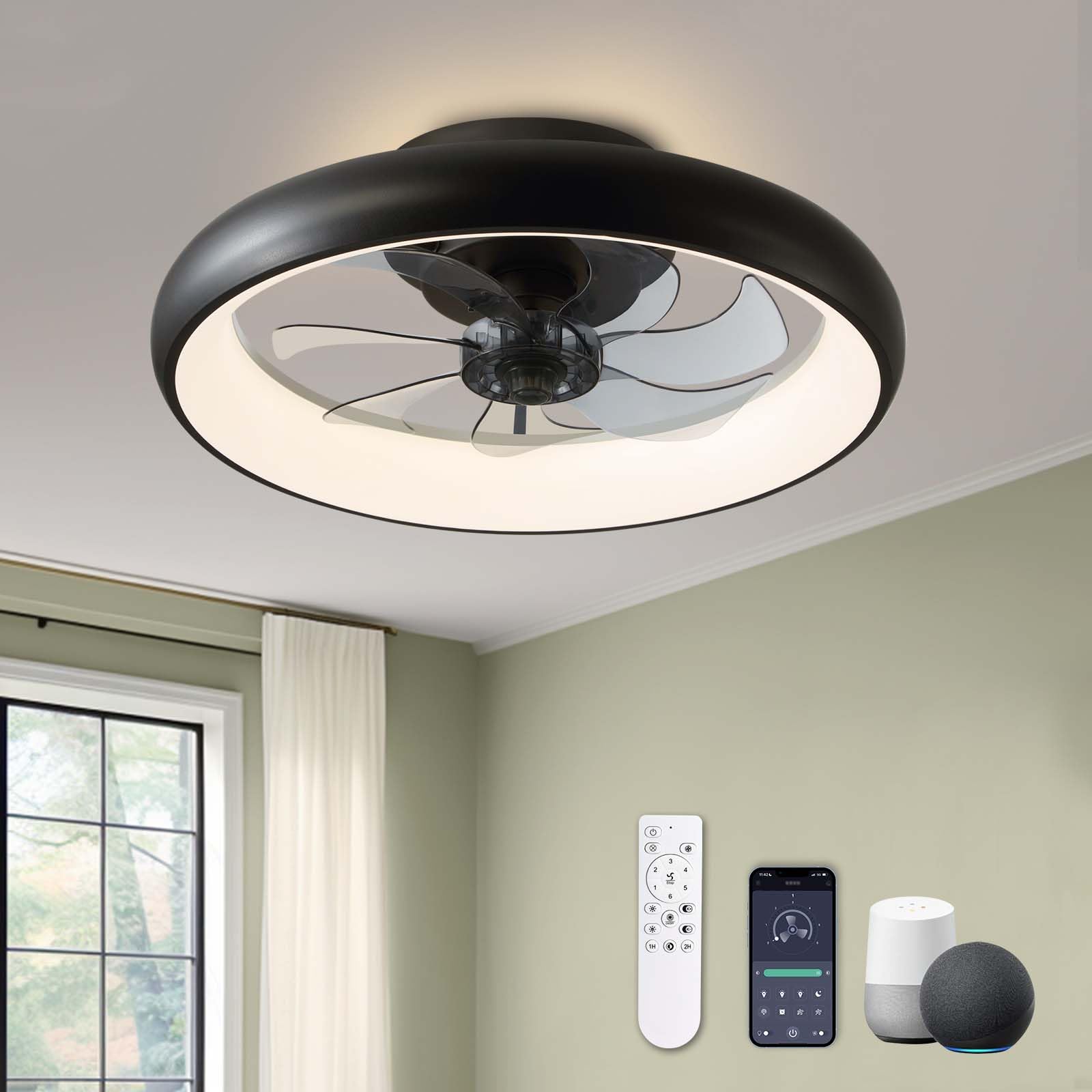 LUDOMIDE Boho Ceiling Fans with Lights, 20" Flush