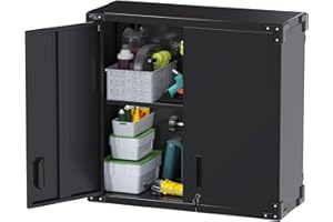 LOCENHU Garage Wall Cabinet,Wall cabinets Storage with Locking Door and 1 Adjustable Shelf,Garage cabinets with Fixed Frame,Wall Mounted for Garage,Warehouse,Office,Home，Assembly Required(Black)