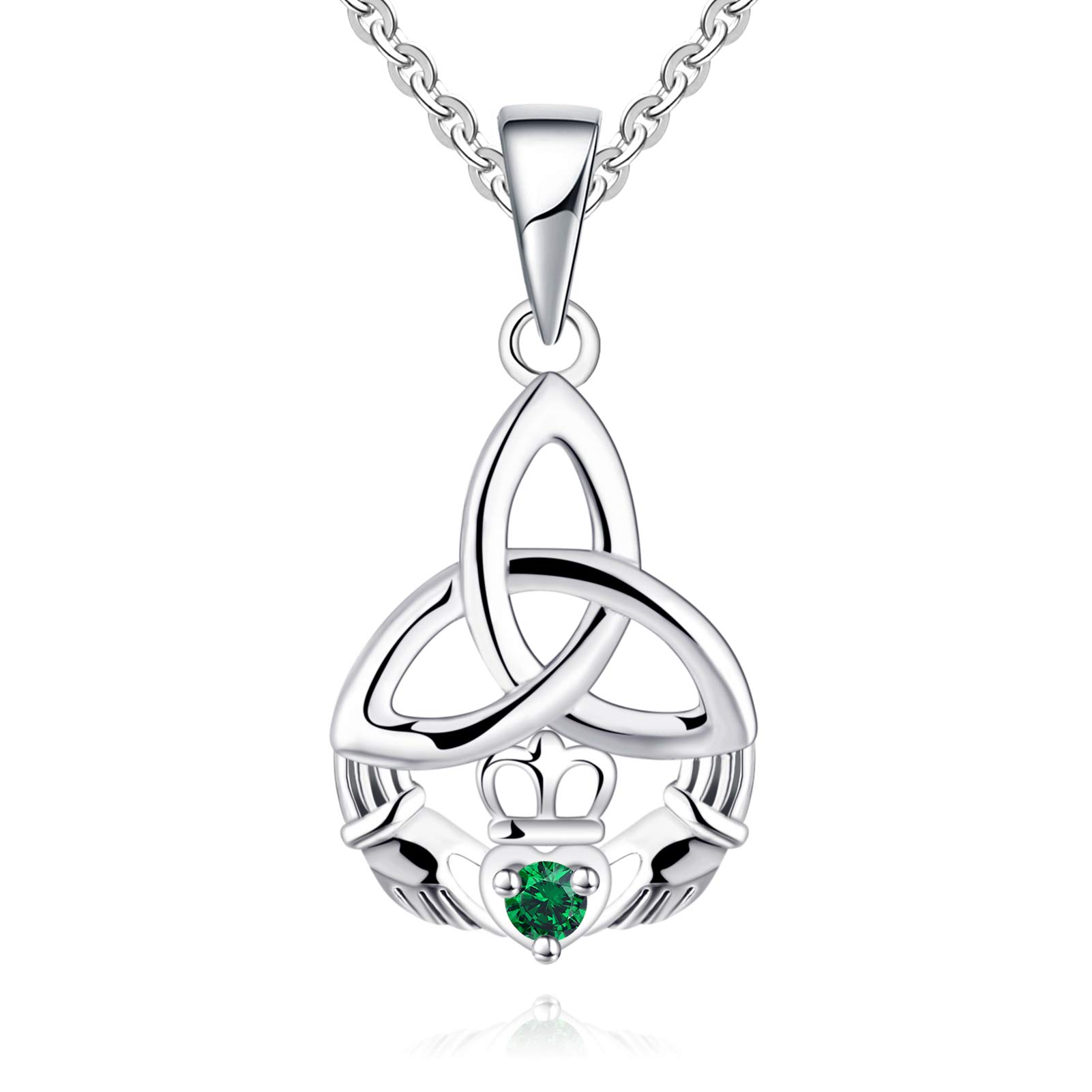JO WISDOMWomen Necklace,925 Sterling Silver Irish Celtic Claddagh Love Heart Pendant Necklace with AAA Cubic Zirconia