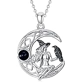 KoyeKei 925 Sterling Silver Witch Knot/Fairy/Sun and Moon/Cat/Raven/Hecate/Lilith/Tetragrammaton/Space Pendant Witches Triple Moon Necklace Gothic Jewelry Gift for Women