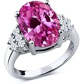 Gem Stone King 6.30 Cttw Pink Created Sapphire Ring For Women | 925 Sterling Silver | Oval 12X10MM | Wedding Engagement Anniversary Promise Ring For Women | Available In Size 5, 6, 7, 8, 9