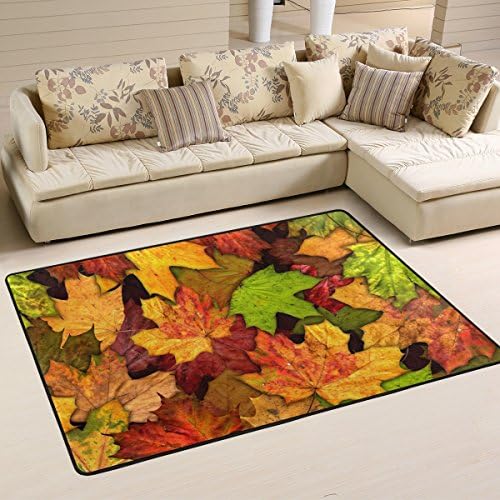 Naanle Autumn Leaves Area Rug 4'x6', Fall Leaves Polyester Area Rug Mat for Living Dining Dorm Room Bedroom Home Decorative