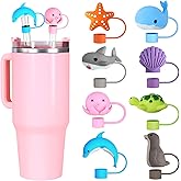 8pcs Sea Animal Cute Silicone Straw Cover Cap for Stanley Cup Straw Topper fit 30&40 Oz Tumbler with Handle 10mm 0.4in Straw Protectors