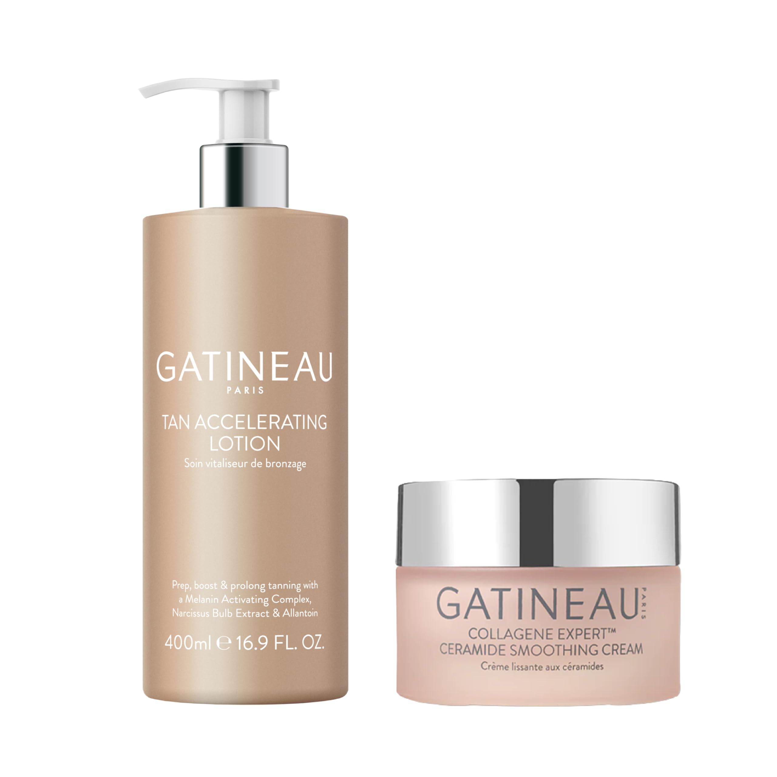 Gatineau - Tan Accelerating Lotion (400ml) to Enhance Natural Tanning + Collagene Expert Ceramide Smoothing Face Cream (15ml) with Hyaluronic Acid — image 1