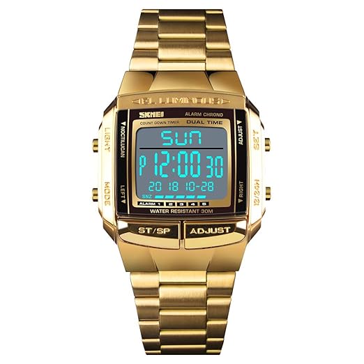 Digital Sport Electronic Mens Luxury Male Waterproof LED Digital Watch (Gold)