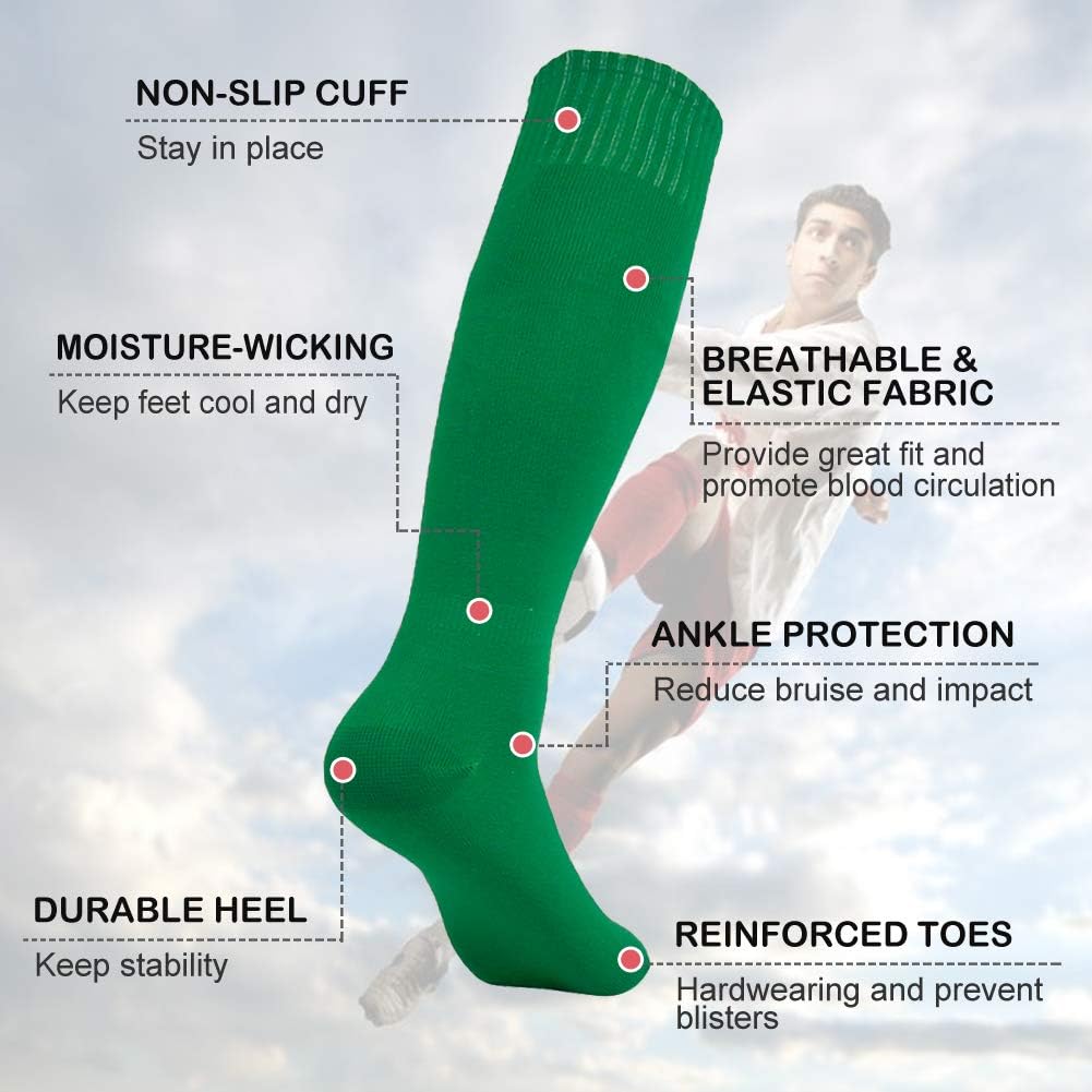 Vive Bears Soccer Football Socks Knee High All Sport Socks Green 2 Pairs: Clothing