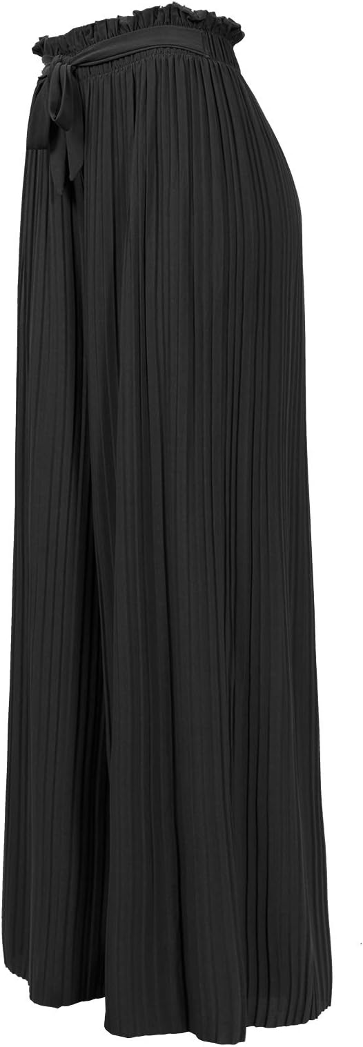 Women's Ribbon Tie Chiffon Loose Pleated Wide Leg Palazzo Pants
