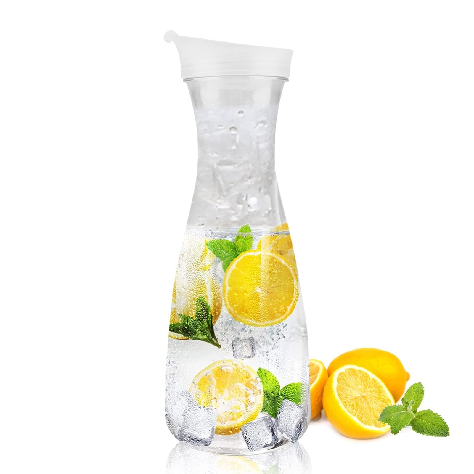 Water Jug with Lid 1600ml 56Oz Acrylic Plastic Water Carafe Pitcher with Flip Top Lid Unbreakable Plastic Clear Beverage Carafe Drink Pitcher for Milk Iced Tea Wine or Lemonade