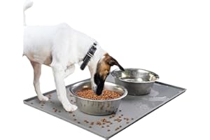 Mofason Pet Food Mat Waterproof Dog Mat 24”x16” Large – 0.5” inch Raised Edge, Dog Cat Silicone Feeding Placemat Water Bowl Tray for Floors, Nonslip Washable Dog Mat for Food and Water
