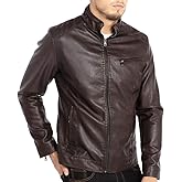 WULFUL Men's Stand Collar Leather Jacket Motorcycle Lightweight Faux Leather Outwear