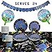 101 Piece Video Game Party Supplies Set Including Banner, Plates, Cups, Napkins, Tablecloth, Joy Stick Controller Balloon, Round Controller Balloons - Serves 24
