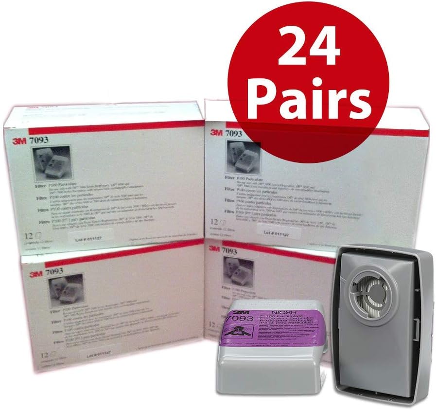 3M 7093 Respirator Particulate Filter Fits 5000, 6000, 7000 Series NIOSH P100 (24 Pair(48 Filters))