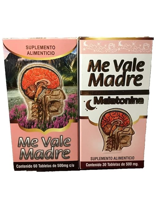 Amazon.com: Me Vale Madre 60 Cap y Me vale Madre Melatonina 60 Cap. Headache Migraine & Stress, Dolor De Cabeza,estres (Charcoal mask Included): Health ...