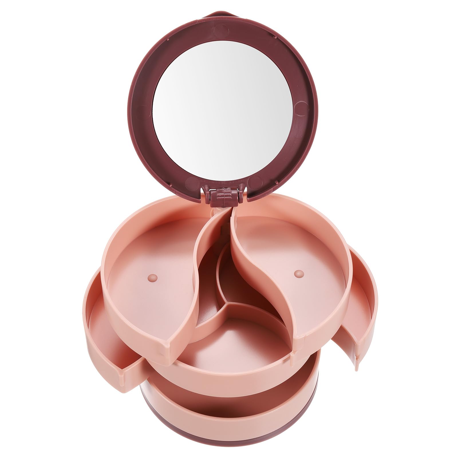 PATIKIL Rotating Jewelry Organizer, 4 Layer Small Jewelry Storage Box Mirror Travel Jewelry Case Holder with Lid for Women Bracelets Rings Style 1, Pink