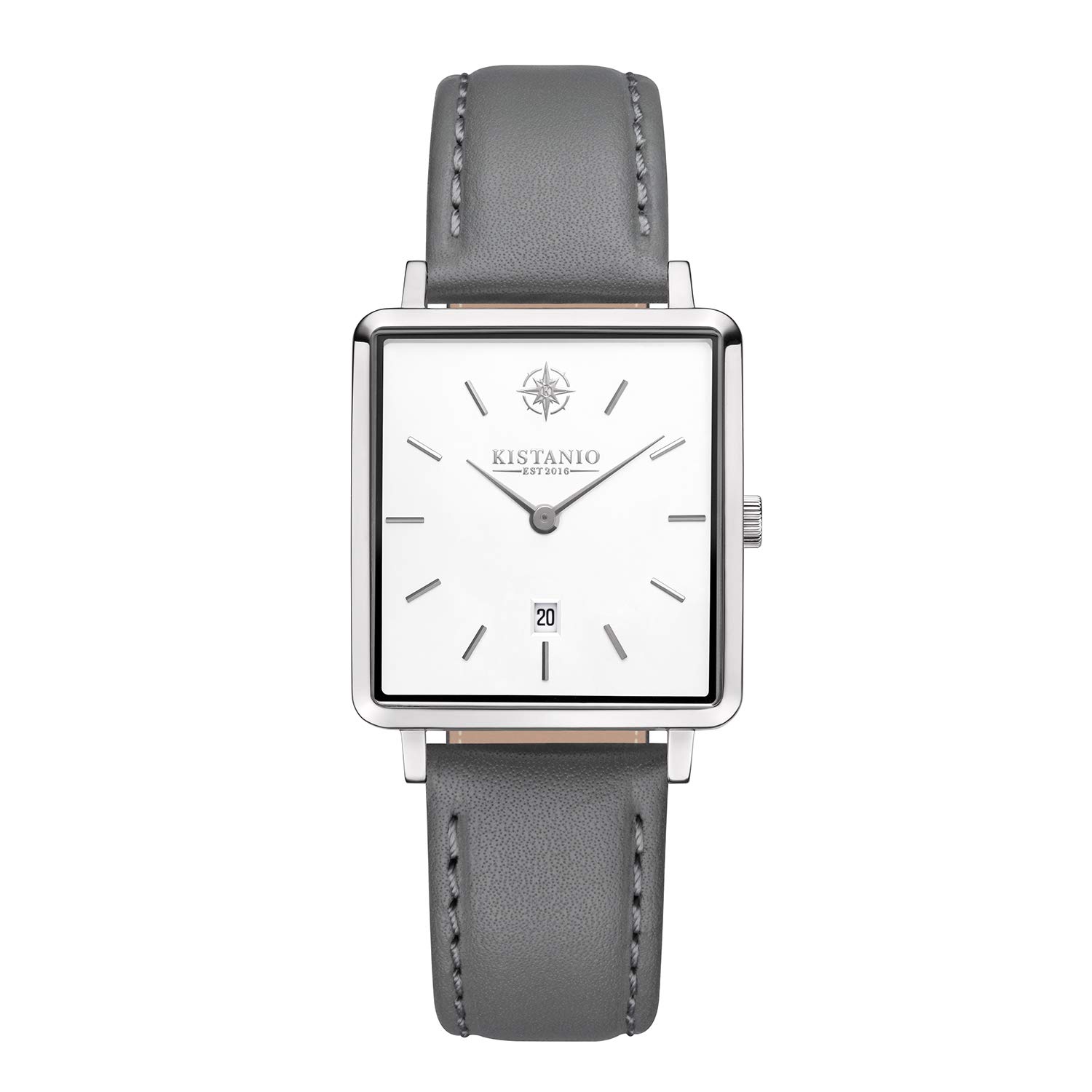 Kistanio Carré ladies watch with leather strap, date, stainless steel, sapphire glass, SI-WH-L-GR