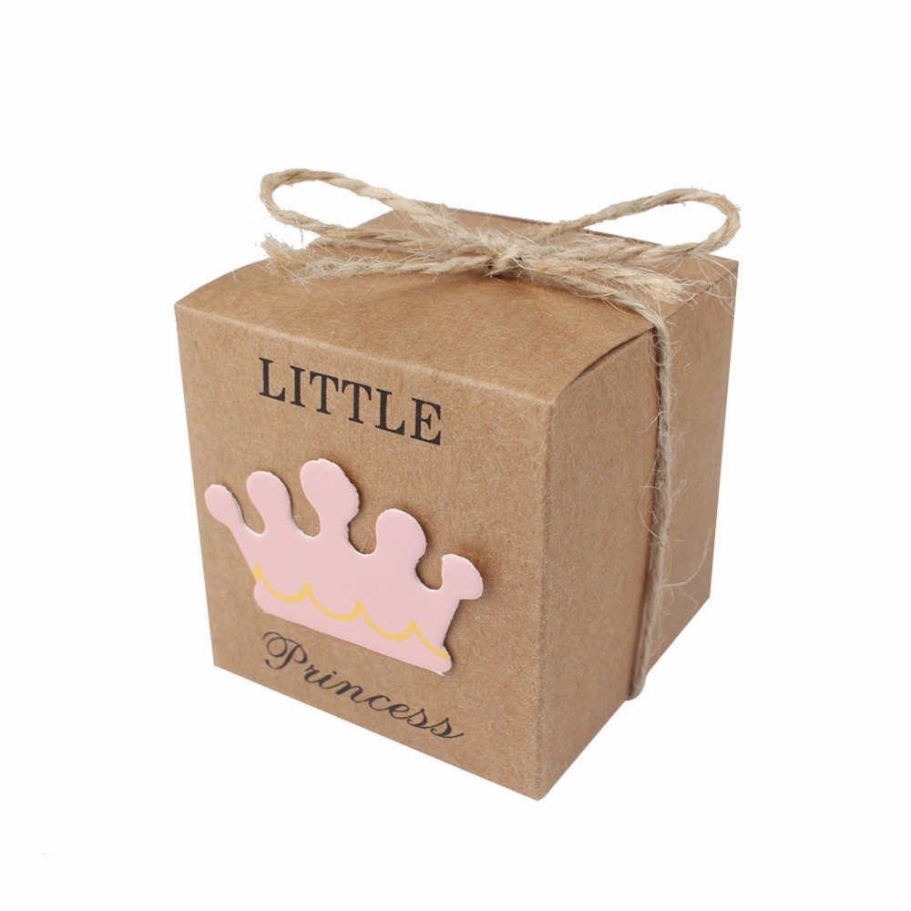 JZK 50 x Little Princess kraft paper baby shower favour boxes for girl baby shower girl birthday party christening baptism newborn party