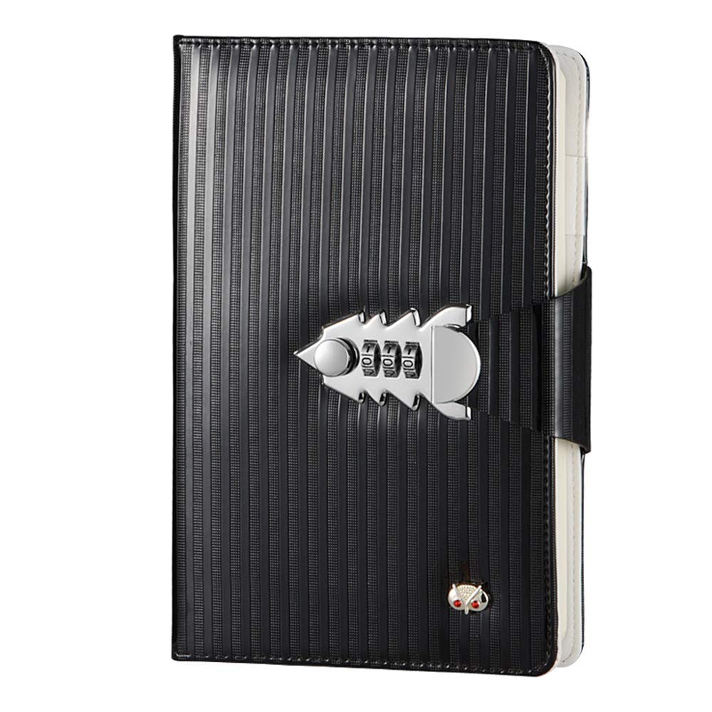 NectaRoy Lockable Diary Lock Journal, PU Leather Cover Notebook Planner, Travel Journal with Lock, Password Writing Notepad with Pen Holder, Size 215x150mm
