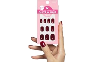 Olive & June Classic Super Stick Mani Press On Nails | Extra Short Squoval | No Glue Needed | 32 Tab Nails in 16 Sizes | Non-Toxic Tabs Easy On-Off Non-Damaging Real Look | 7-Day Wear |Mulberry Maroon