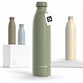 LARS NYSØM Stainless Steel Insulated Water Bottle 12oz 17oz 25oz 34oz 51oz | Insulated Thermo Flask for Hot and Cold Beverages | Leakproof Drinking Bottle (Sage Green, 25.4oz)