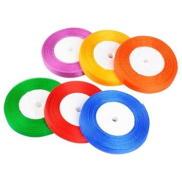 QLOUNI 6er Satinband 45m X12mm Seidenband Hochzeit Schleifenband Dekoband für Weihnachten Satin Geschenkband Seidenbänder für