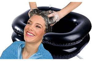 BOLESHU Inflatable Shampoo Basin for Bedside, Shampoo Tub for Locs, Portable Shampoo Bowl for Elderly, Disabled, Pregnant, Injured, Bedridden, Handicapped, Hair Washing Tray for Sink at Home (B-Black)