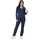 ROYAL MATRIX Womens Modal 2 Piece Outfits, Full-Zip Sweatshirt Hooded Sweatsuit Casual Wide Leg Pants Lounge Tracksuit Set