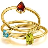 Episkeyk 14K Gold Plated Stackable Rings for Women Non Tarnish - Dainty Cubic Zirconia Engagement Ring Set Colorful Birthstone Statement Promise Stacking Rings Size 6-9