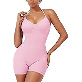 YEOREO SoftHue One Piece Workout Jumpsuits for Women Halter Backless Short Jumpsuit Sleeveless Ribbed Bodycon Gym Yoga Romper